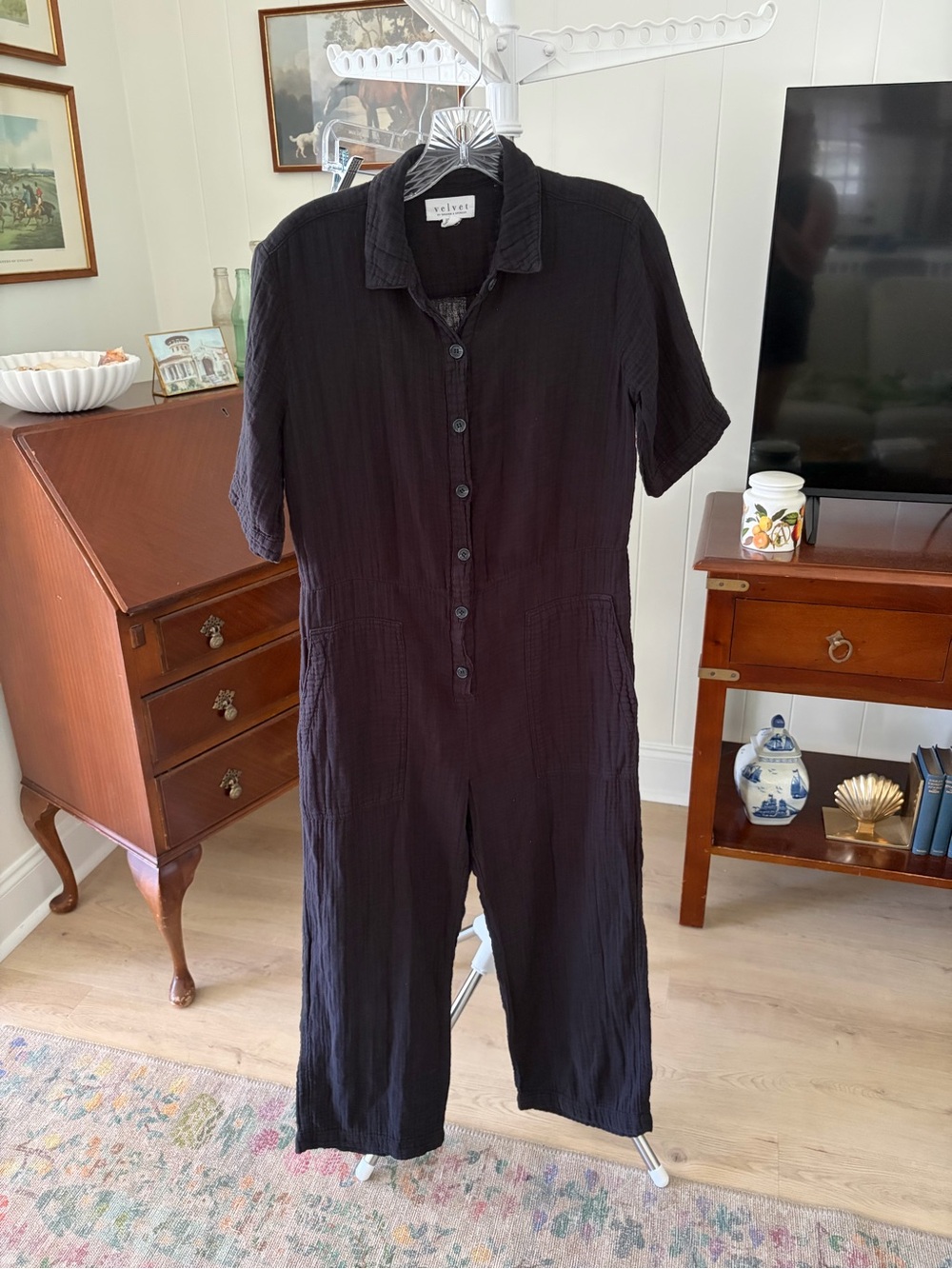 Velvet by Graham and Spencer Gauze Short-Sleeve Jumpsuit in Black